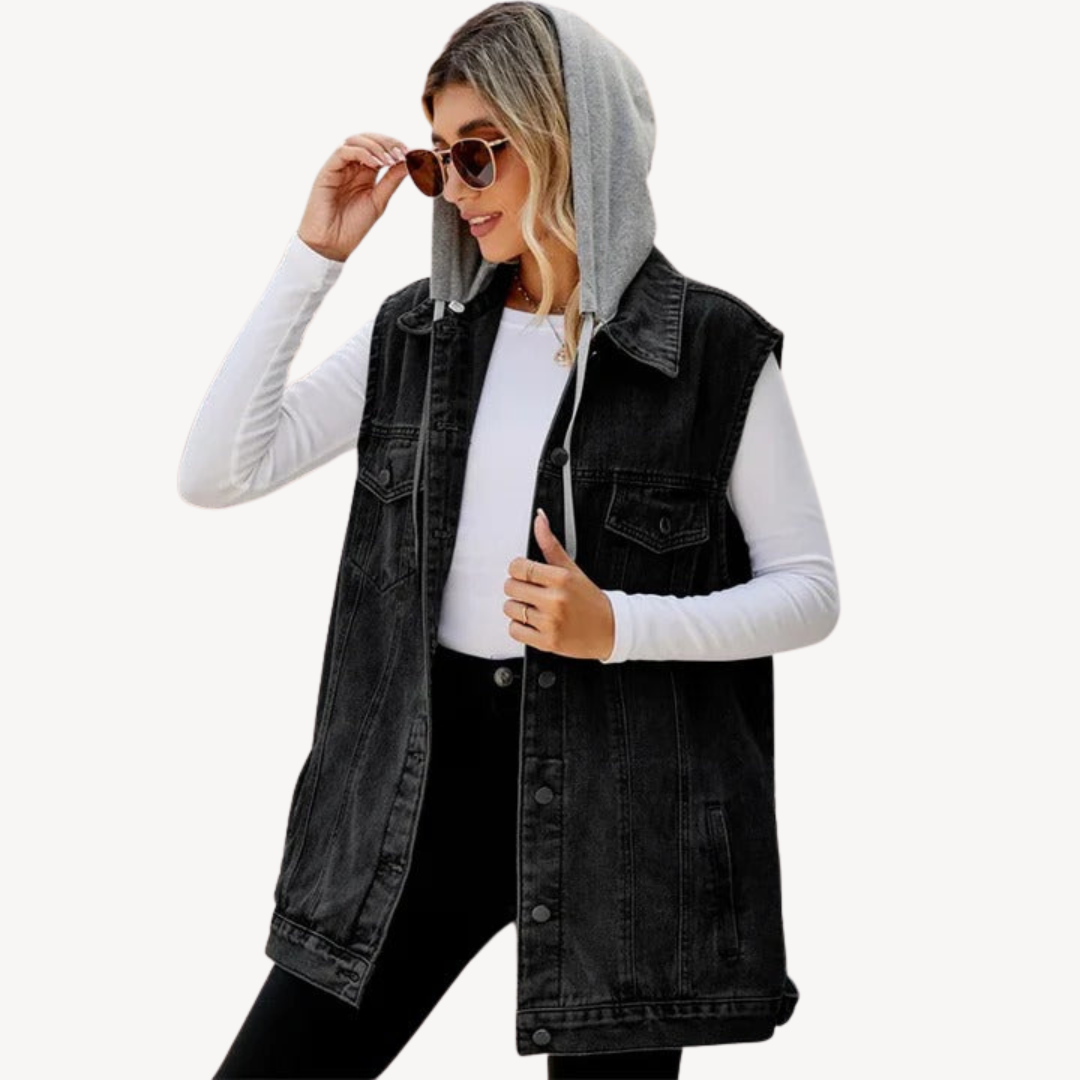 Denim Hoodie Weste für Frauen