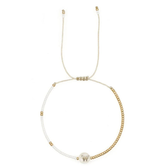 Boho Weiß & Gold Perlen Buchstaben Initial Perlen Armbänder