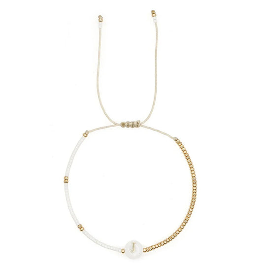 Boho Weiß & Gold Perlen Buchstaben Initial Perlen Armbänder