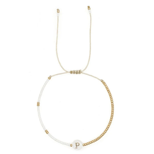 Boho Weiß & Gold Perlen Buchstaben Initial Perlen Armbänder