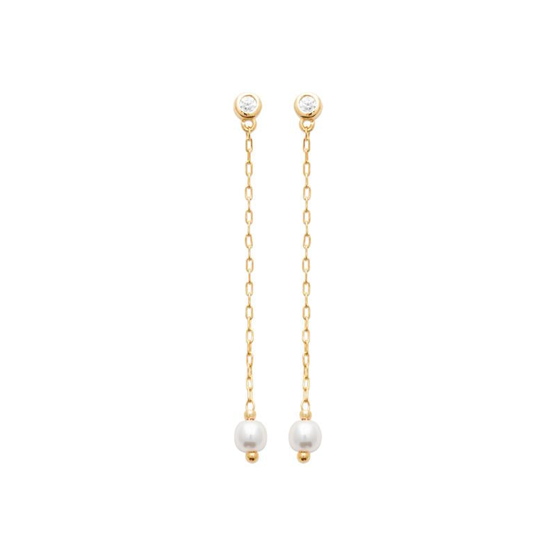 Ohrhänger mit weißer Süßwasserperle und Strass - 16K vergoldet | Shop Nory