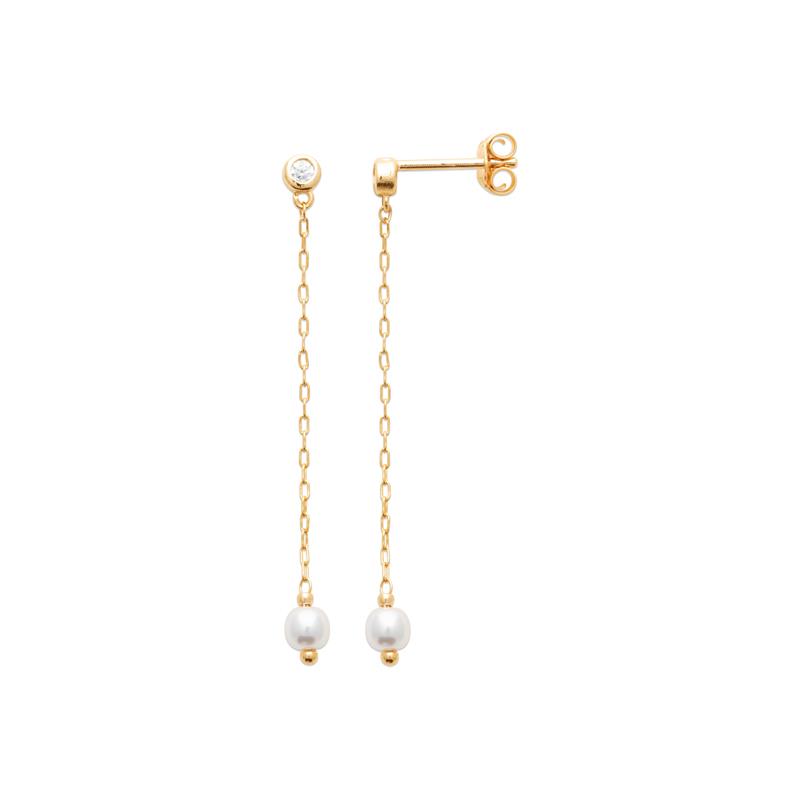Ohrhänger mit weißer Süßwasserperle und Strass - 16K vergoldet | Shop Nory