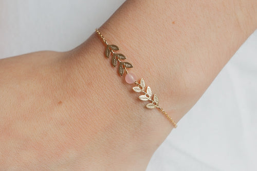 Armband mit Blättern mit Perle - 16Karat vergoldet | Shop Nory