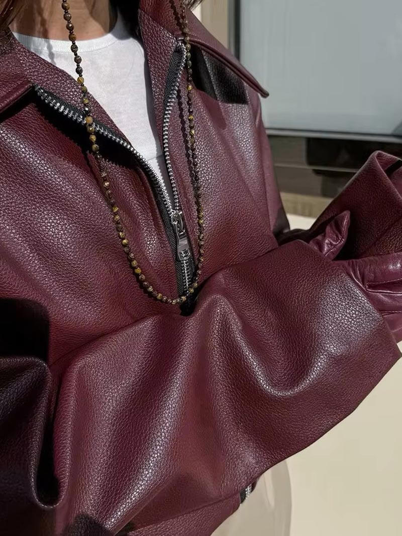 Burgunder Faux-Lederjacke