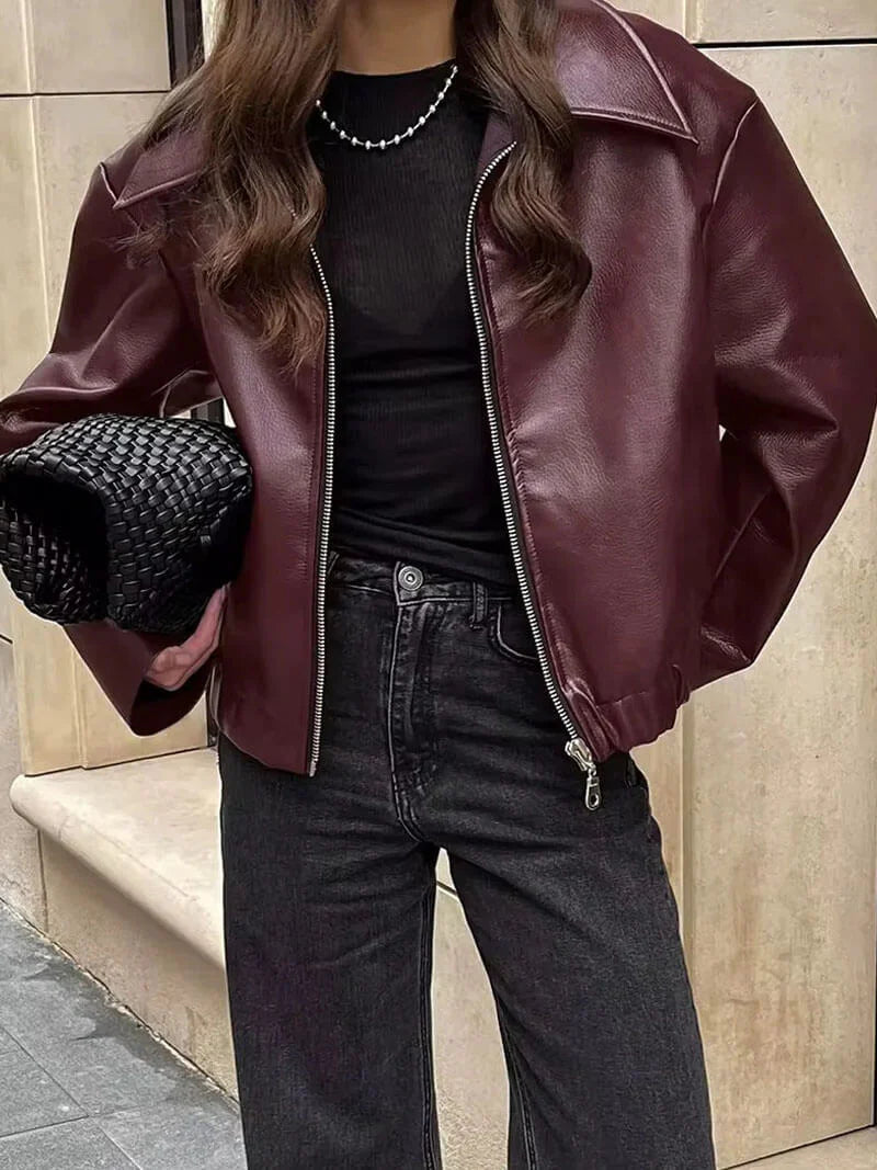 Burgunder Faux-Lederjacke