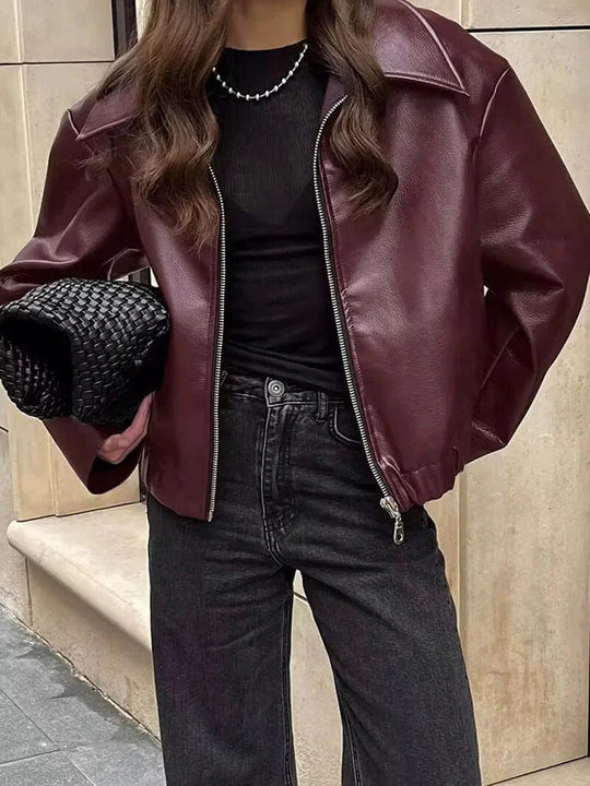 Burgunder Faux-Lederjacke