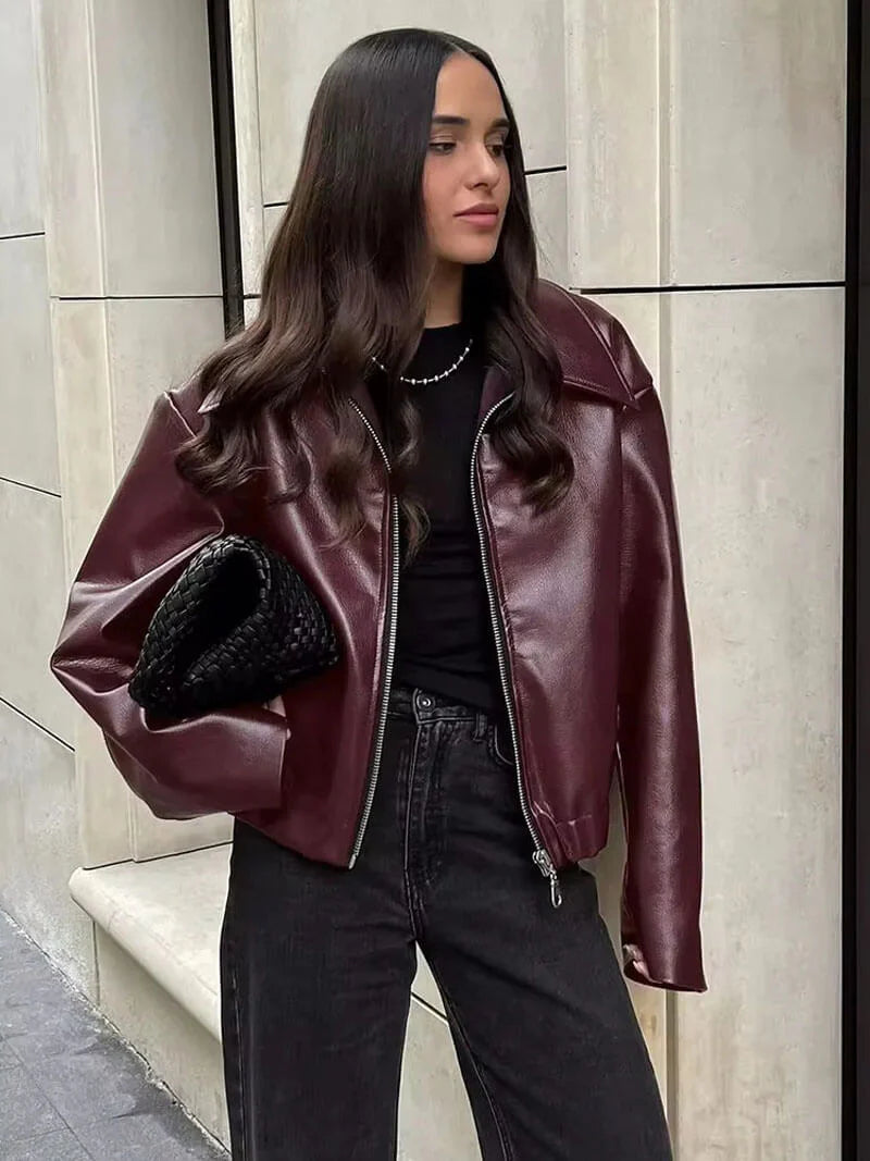 Burgunder Faux-Lederjacke