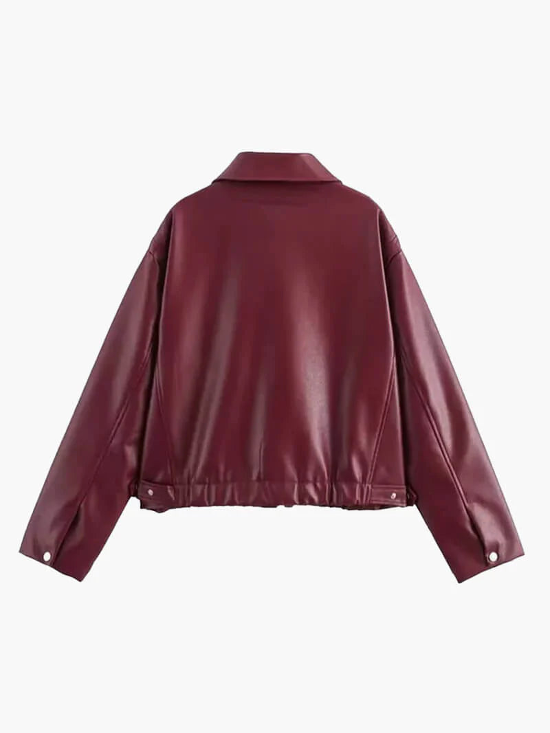 Burgunder Faux-Lederjacke