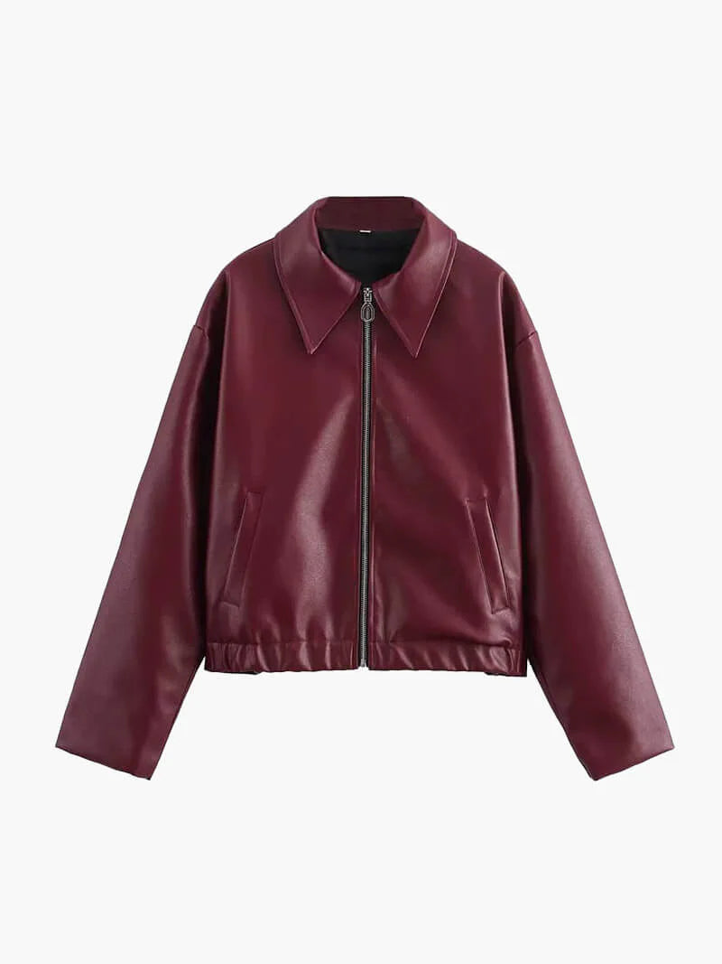 Burgunder Faux-Lederjacke