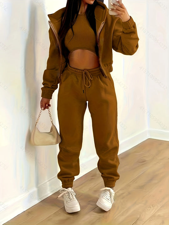 Kapuzenjacke & Tanktop & Jogginghose Drei Teilige Satz Outfits