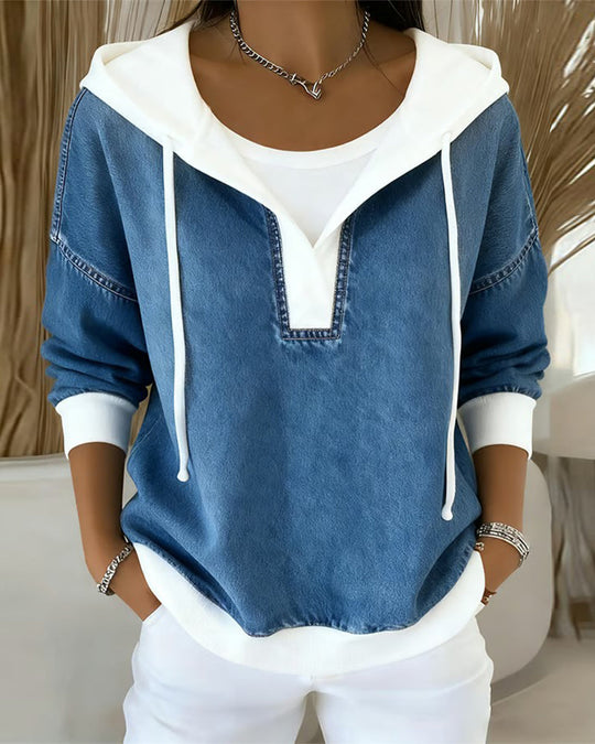 Sweatshirt mit Schnürung und Denim Einsätzen