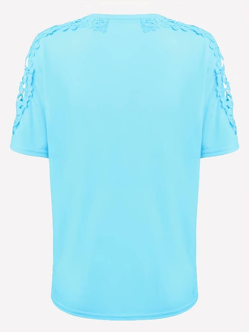 Unifarbenes Rundhals-T-Shirt Mit Spitze Naht