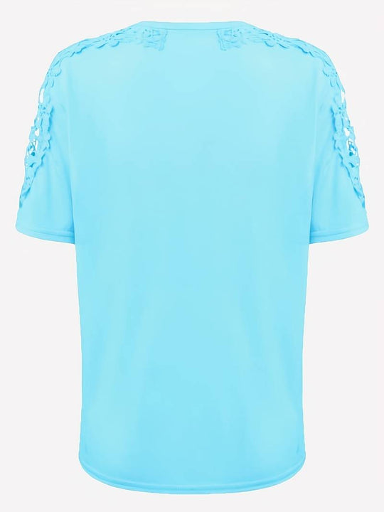 Unifarbenes Rundhals-T-Shirt Mit Spitze Naht