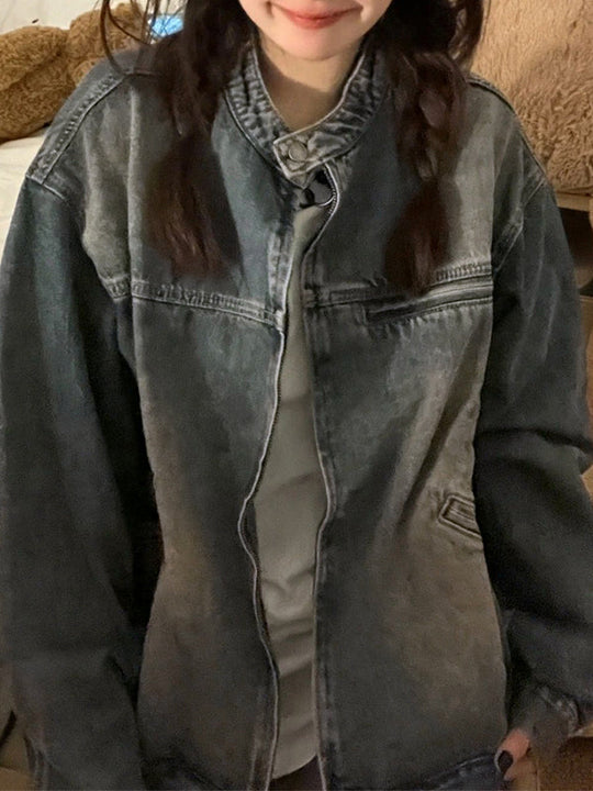 Blau Verwitterte Jacke mit Reißverschluss