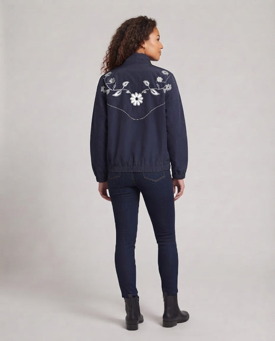 Damen Bestickte leichte Übergangsjacke mit Reißverschluss und Blumendetail Shop Nory