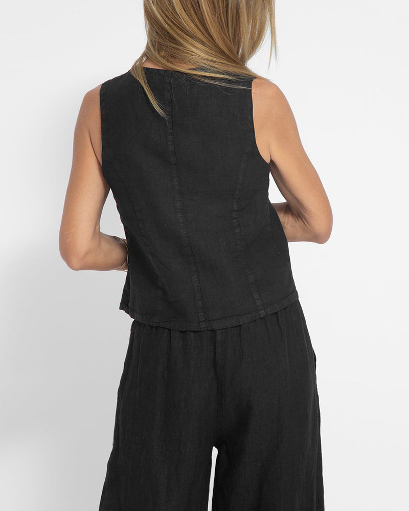 Elegantes 2-Teiliges Set Leinen Weite Hose & Weste