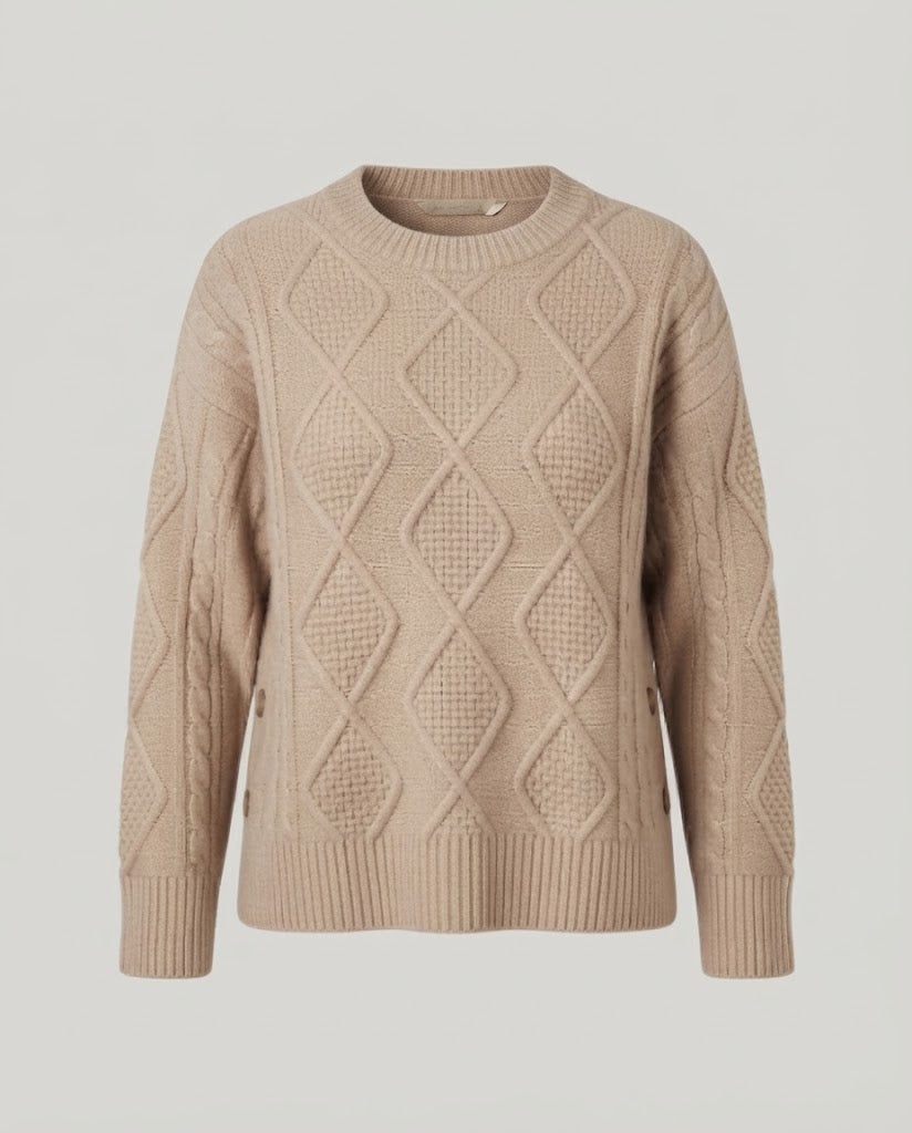 Damen Grobgestrickter Oversize-Pullover mit Rautenzopfstruktur und weitem Manschellenärmel Shop Nory