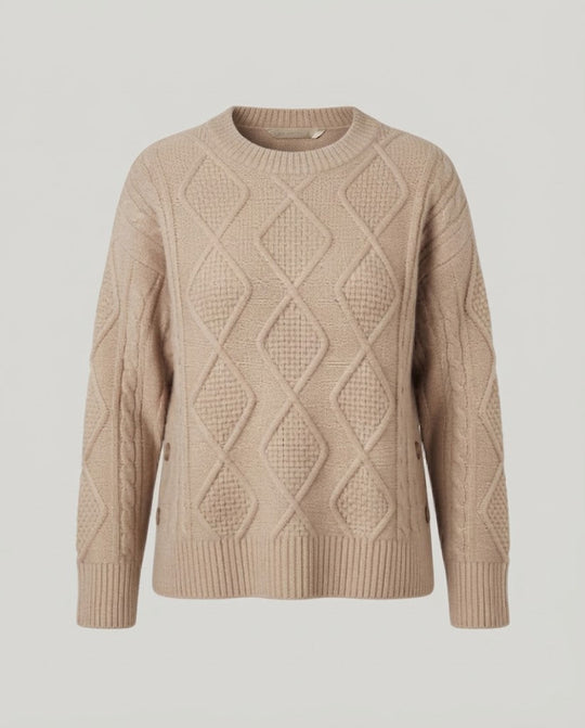 Damen Grobgestrickter Oversize-Pullover mit Rautenzopfstruktur und weitem Manschellenärmel Shop Nory