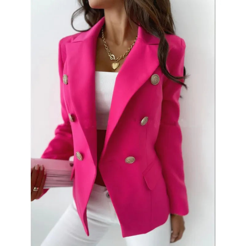 Lange Elegante Damenblazer Mit Doppelter Knopfleiste