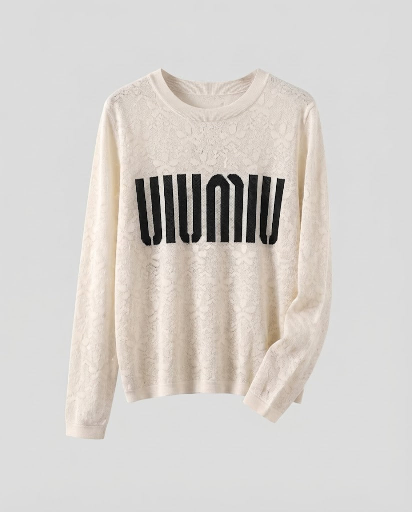Damen Feinstrick-Pullover mit Rundhalsausschnitt, Jacquardstruktur und Logo-Front Shop Nory