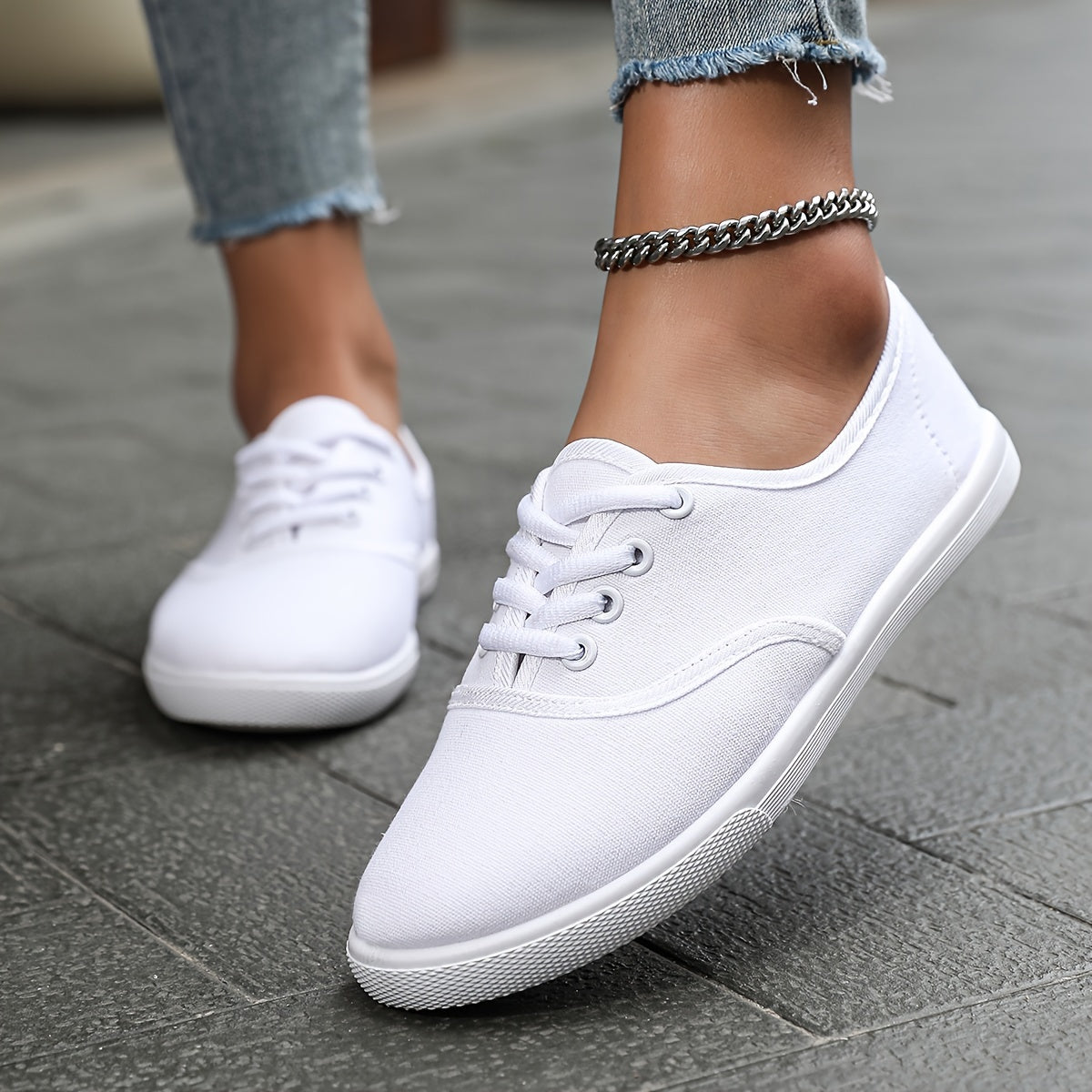 Bequeme Niedrige Canvas Schnürschuhe