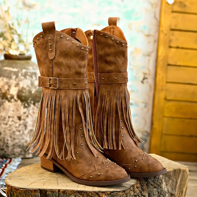 Quasten Bedeckte Damenstiefel mit Blockabsatz