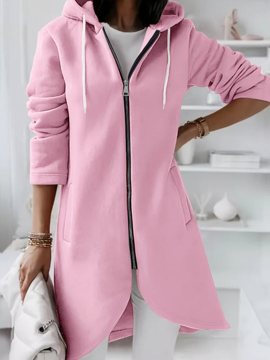 Shopnory | Reißverschluss Kordelzug Midi Kapuzenjacke