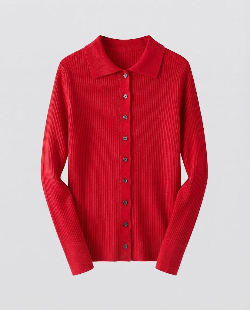 Damen Feiner Rippenstrick-Cardigan mit Hemdkragen und passendem Trägertop Shop Nory