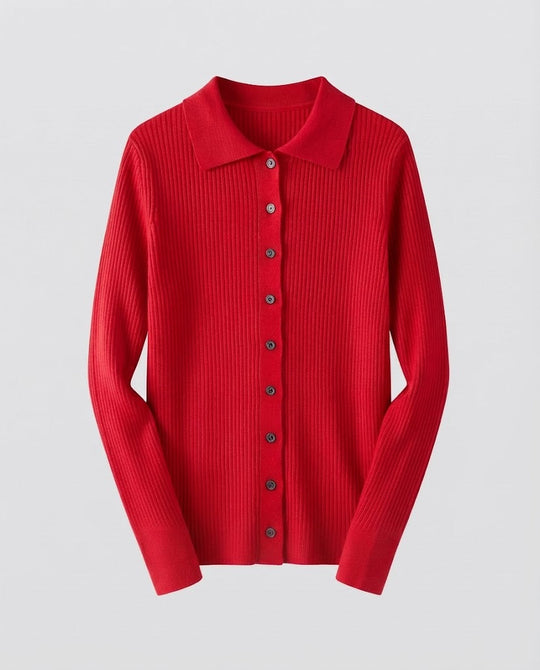 Damen Feiner Rippenstrick-Cardigan mit Hemdkragen und passendem Trägertop Shop Nory