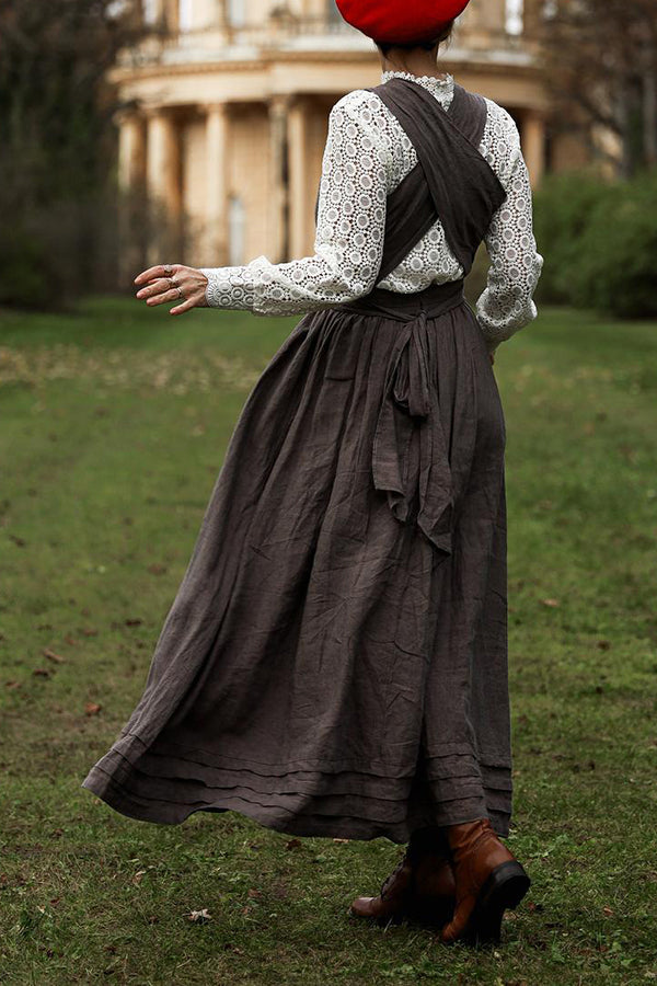 Cross Back O-Hals Maxikleid Leinen