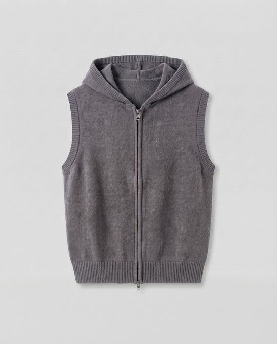 Damen Ärmellose Strickweste mit Kapuze und Reißverschluss Shop Nory