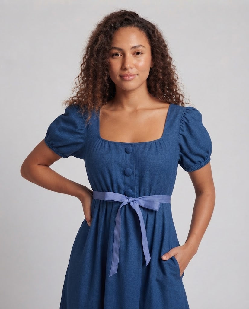 Frauen Elegantes Maxikleid mit Puffärmeln und Taillengürtel Shop Nory