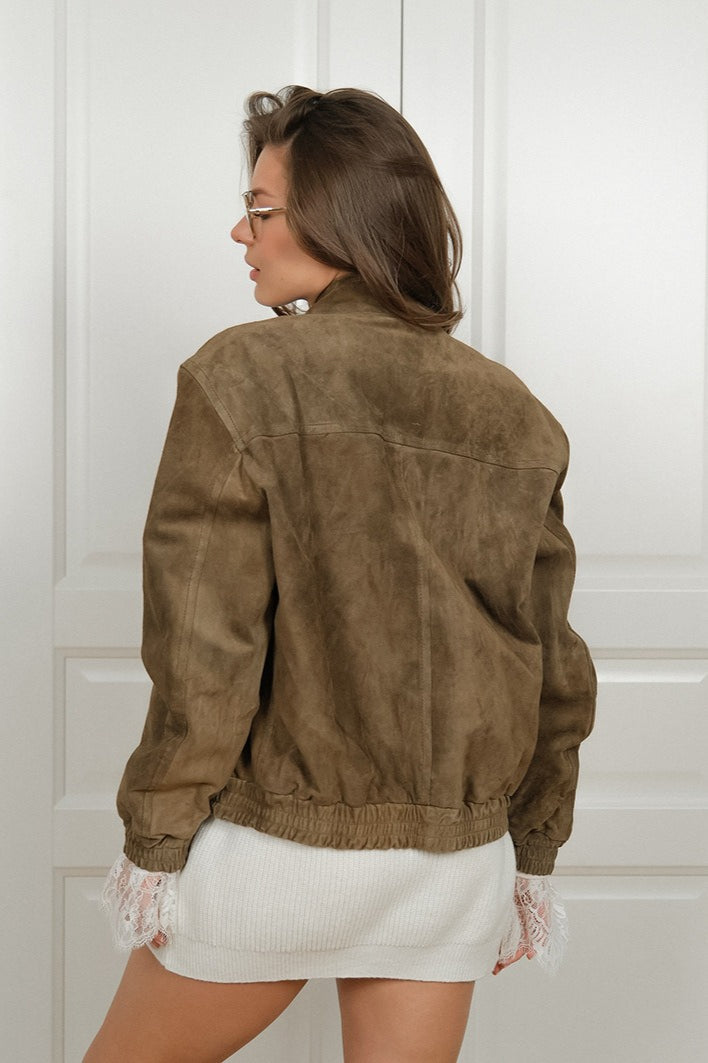 Shopnory | Vintage Wildlederjacke mit Stehkragen für Stilvolles Layering