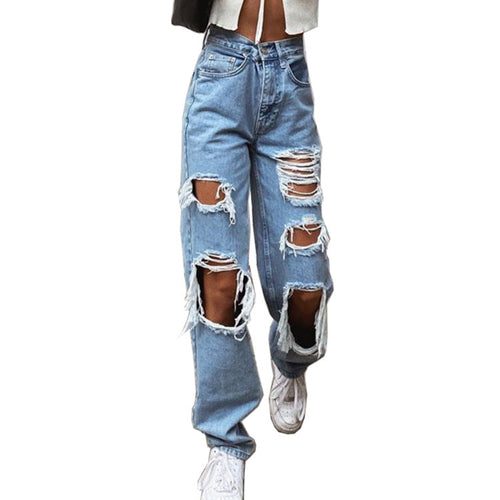Shopnory | Damenjeans mit Rissen und Washed-Effekt