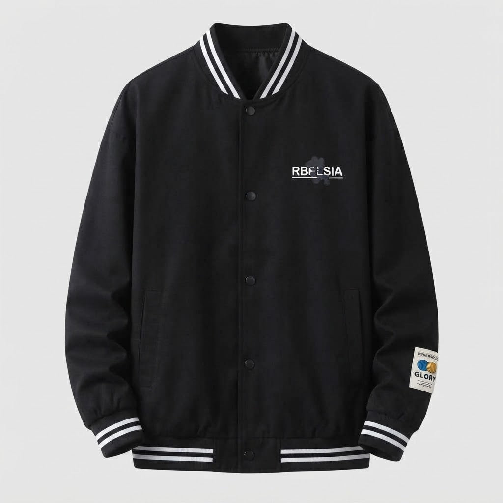 Herren Leichte College Bomberjacke mit Gestreiften Rippbündchen und Druckknopfblende Shop nory