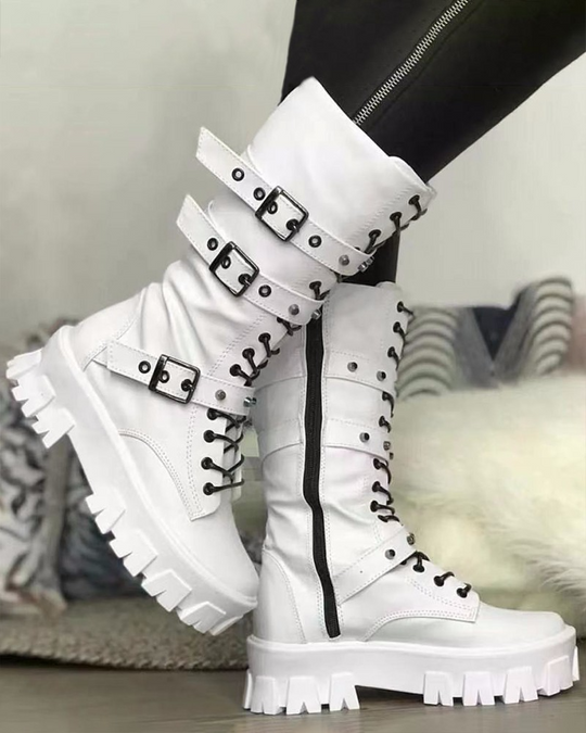 Stiefel Mit Reißverschluss Und Schnallen