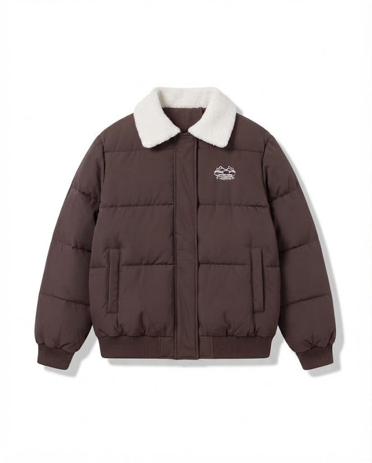 Damen städtischer boxy Puffer mit Sherpa-Schalkragen, gestepptem Quadratmuster und elastischen Rippbündchen