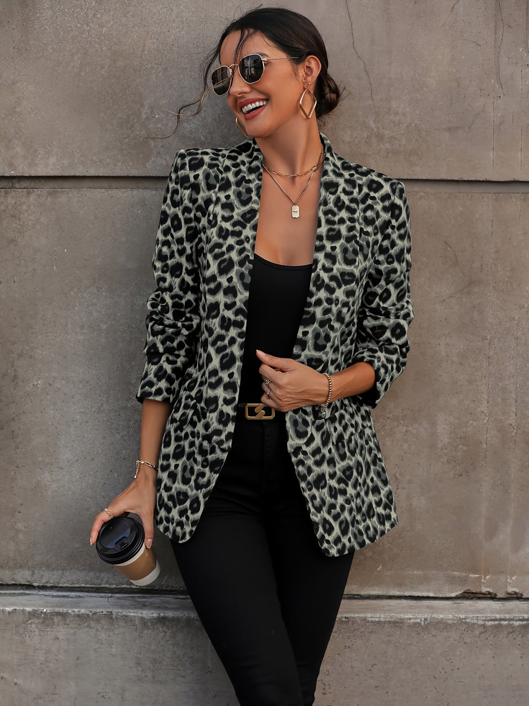 Eleganter Business Langblazer mit Leopardenmuster für alle Jahreszeiten