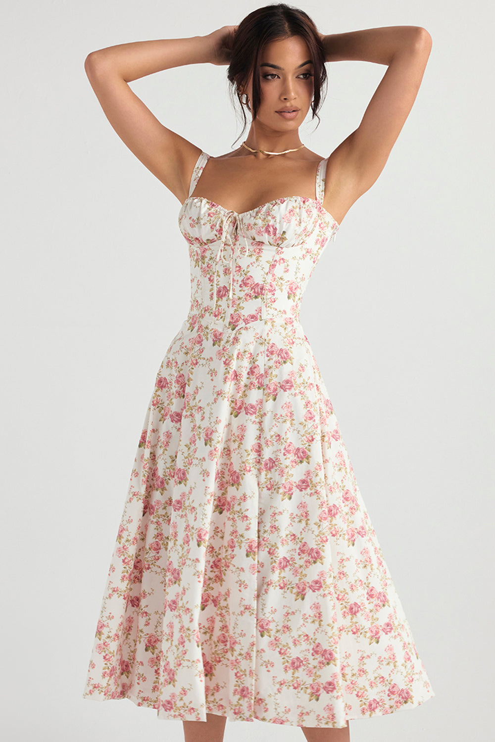 Tailliertes, Bustier-Kleid mit modernem floralem Print