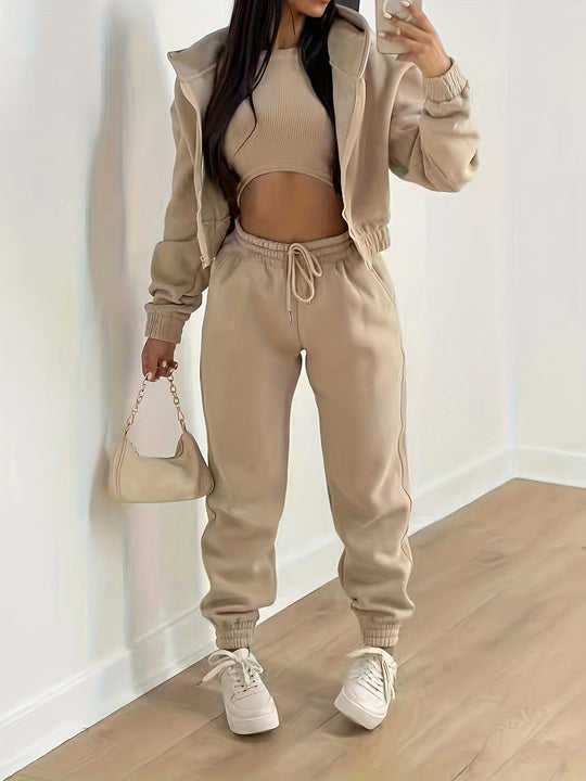 Kapuzenjacke & Tanktop & Jogginghose Drei Teilige Satz Outfits