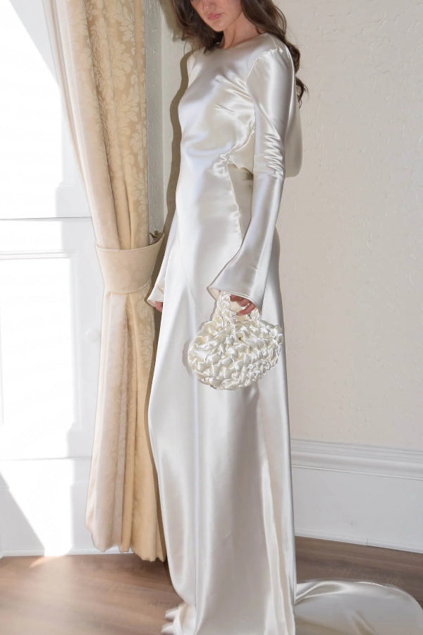 Pearl Eden Satin Rückwärtig Offene Cowl Neck Gown Maxi Kleid