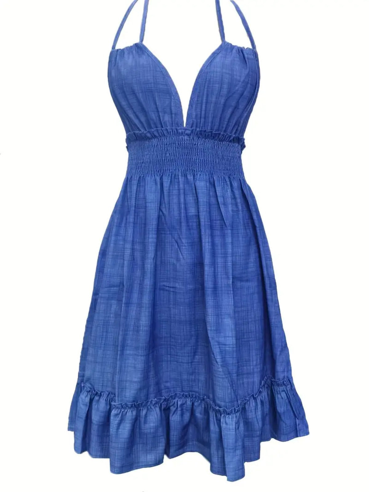 Tiefes V-Seil-Sling-Neckholder-Kleid