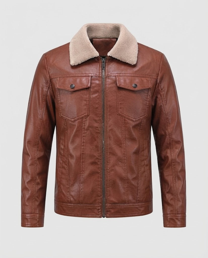 Herren Lederjacke im Pilotenstil mit Sherpa‑Kragen Shop Nory