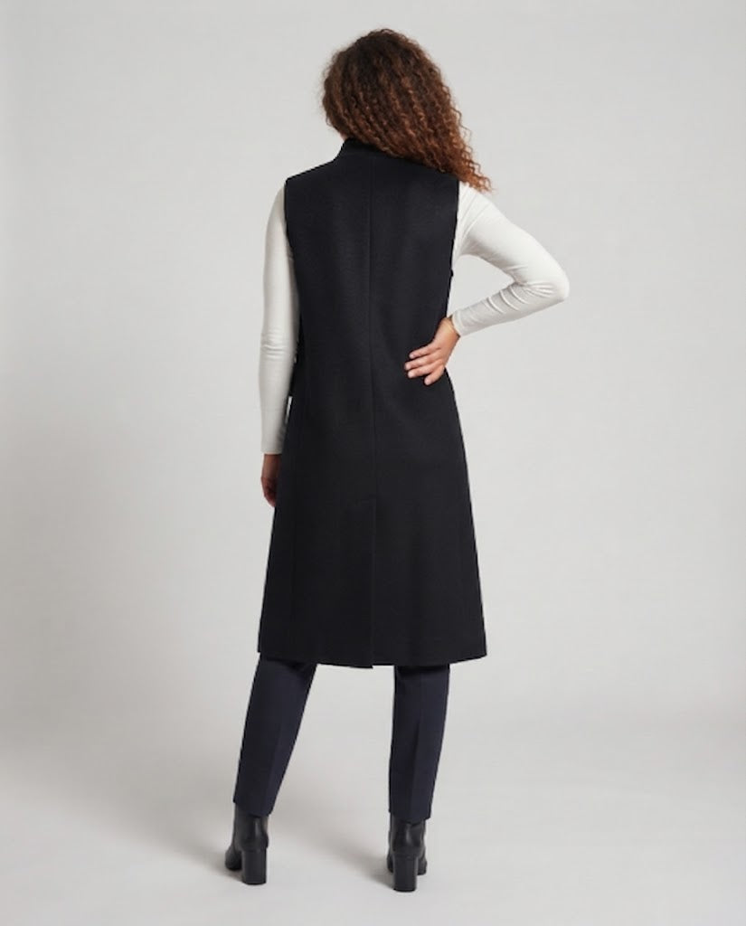 Damen Ärmellose lange Wollmix‑Weste mit Stehkragen und Zierknopfleiste Shop Nory