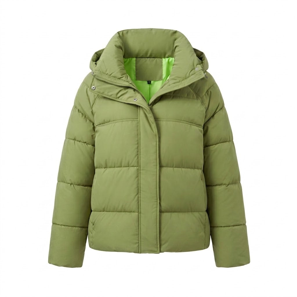 Damen gepolsterte oversized gesteppte Jacke mit hohem Stehkragen und verstellbarem Kordelzug