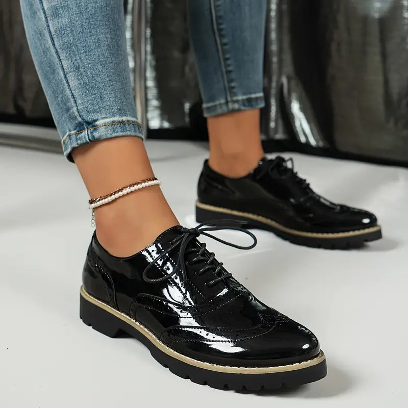 ShopNory | Lackschuhe Im Oxford-Stil mit Klobiger Sohle für Damen