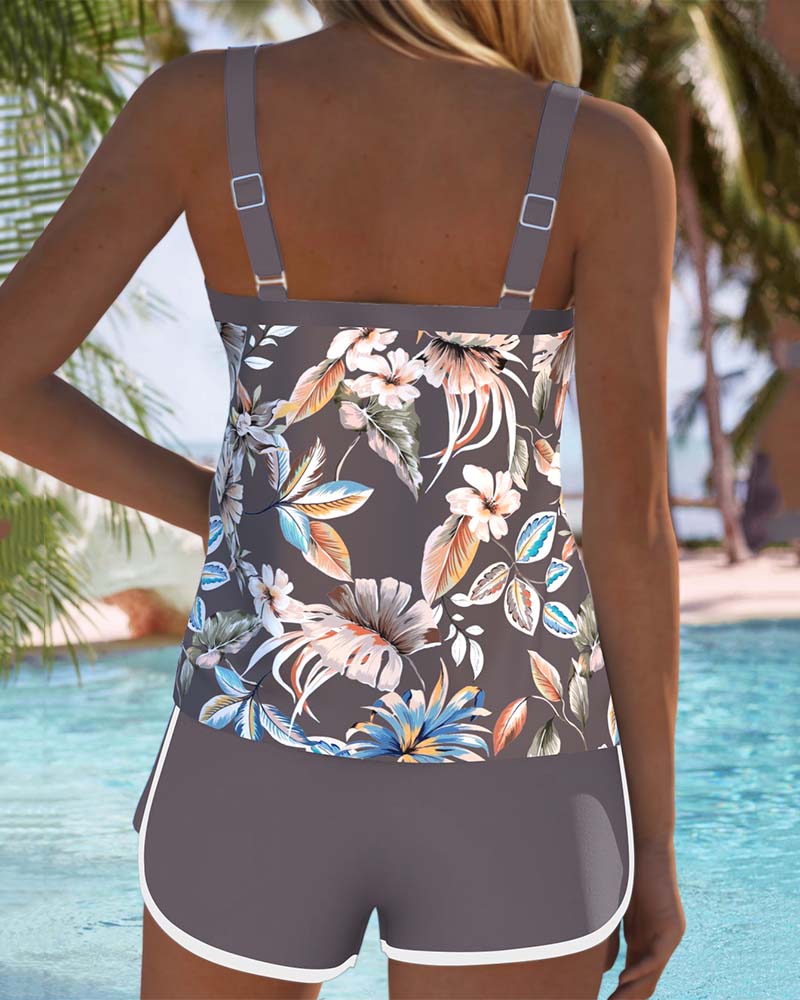 Tankini U-Ausschnitt Ärmless Bedruckt