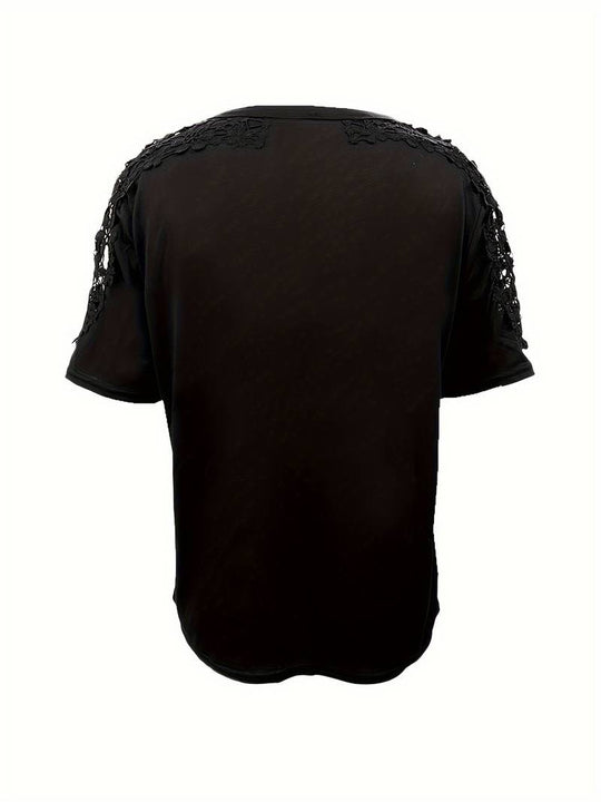 Unifarbenes Rundhals-T-Shirt Mit Spitze Naht