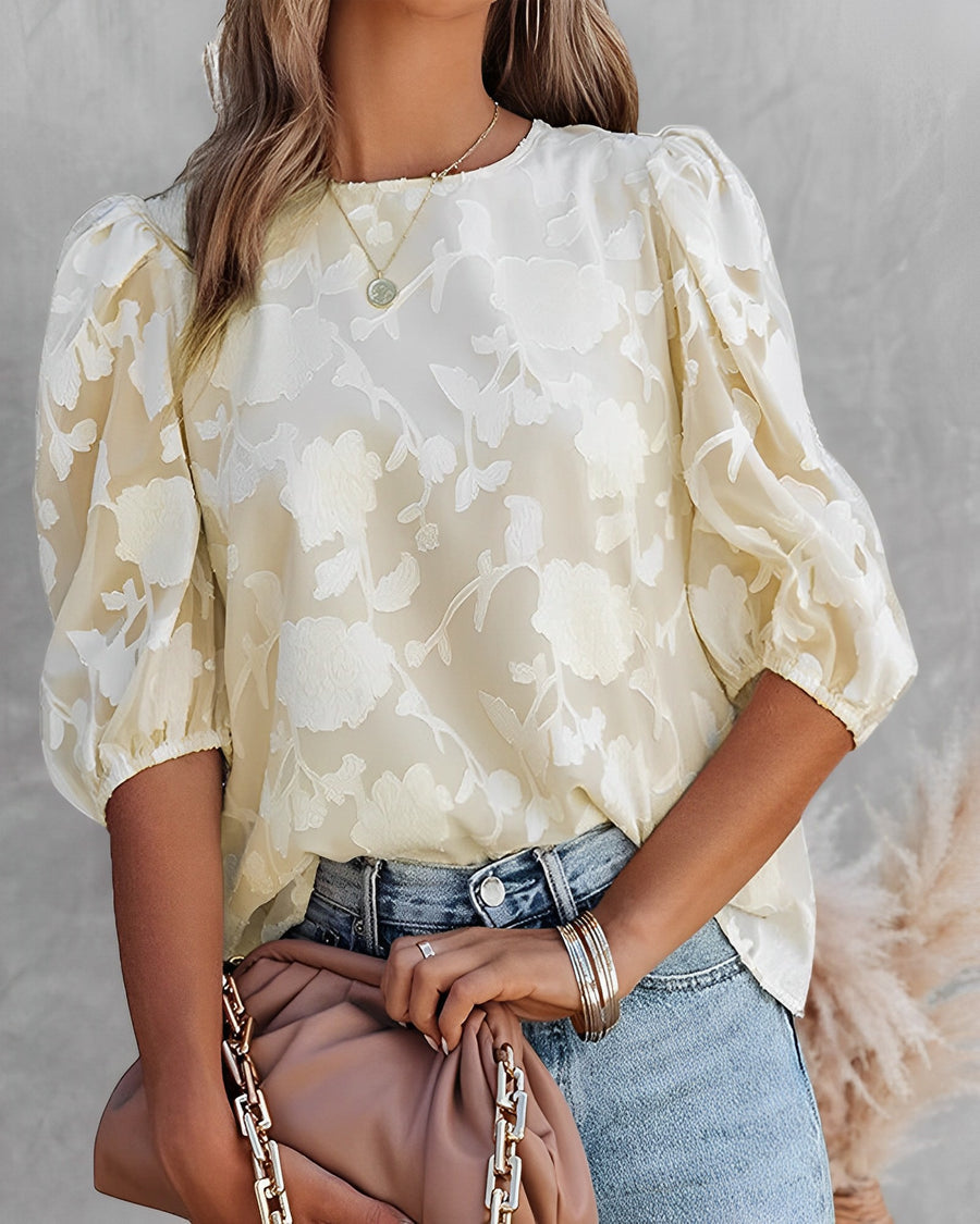 Elegante Bluse mit Puffärmeln und Blumenmuster