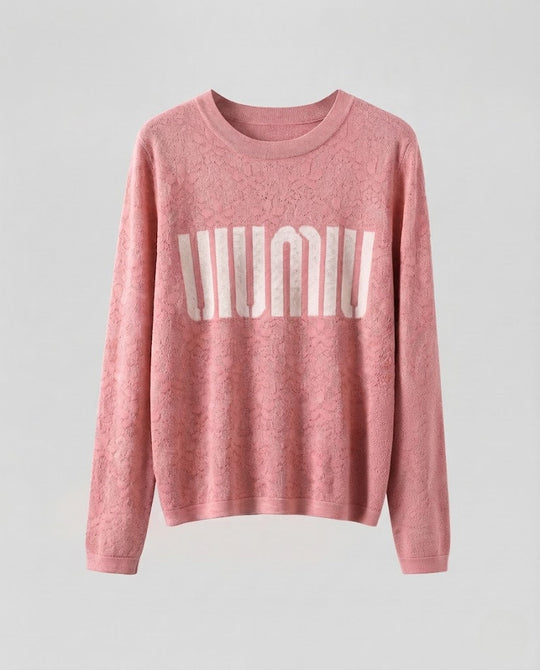 Damen Feinstrick-Pullover mit Rundhalsausschnitt, Jacquardstruktur und Logo-Front Shop Nory